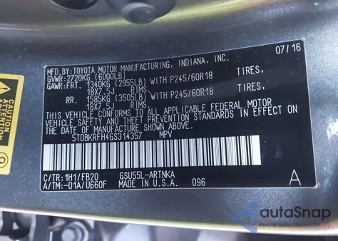 2016 Toyota Highlander Le V6 from USA, damaged, VIN 5TDBKRFH4GS314357
